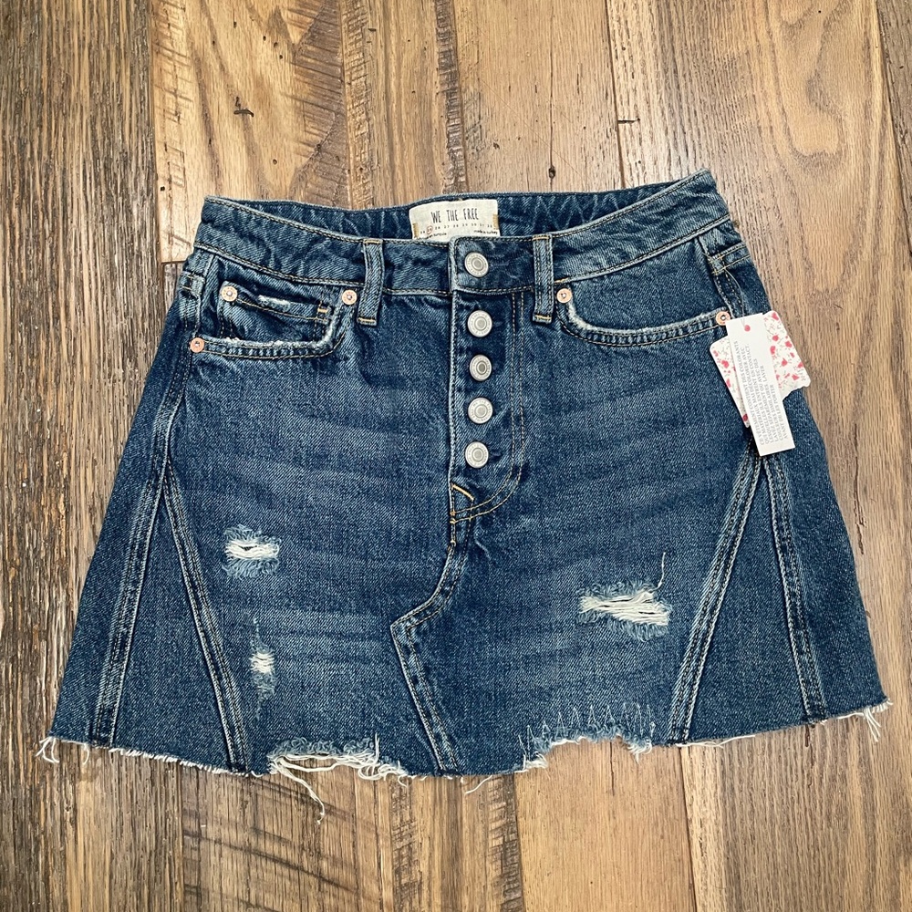 NWT Free People Button fly denim jean mini skirt 25